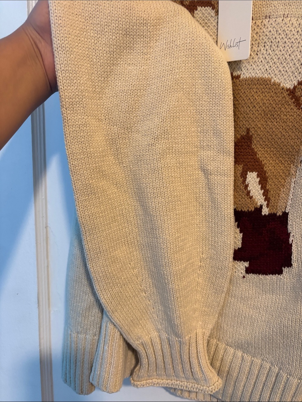 Wishlist Beige Crewneck Sweater with Dog Intarsia and Burgundy Accents - Picture 4 of 5